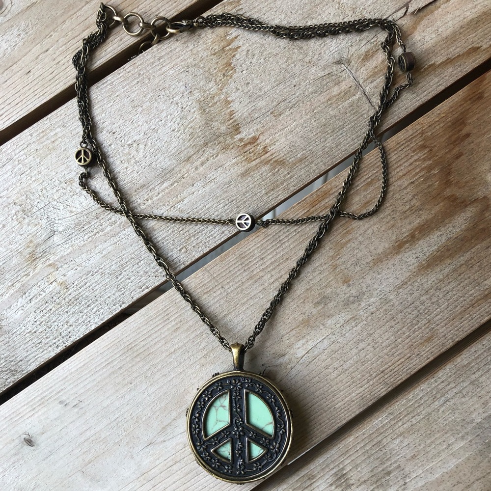 Lucky Brand Vintage Turquoise Peace Sign Necklace